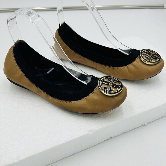 Tory Burch Caroline Flats Ballet Stretchy Beige Black Brown Tan Women's 6.5M - Picture 4 of 10